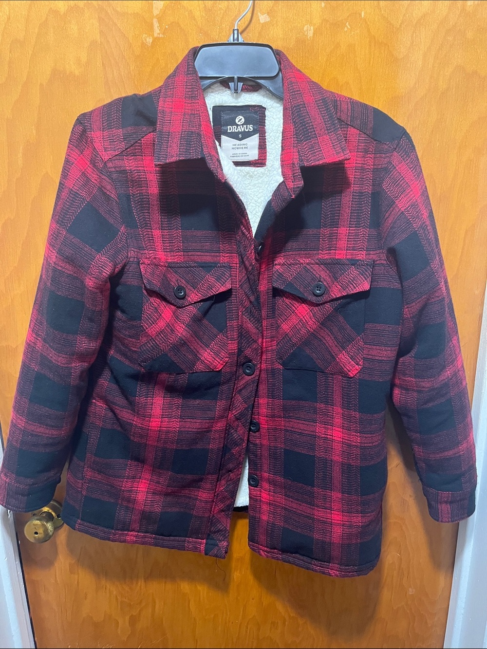 Dravus Women's Red & Black Plaid Sherpa-Lined Utility Jacket